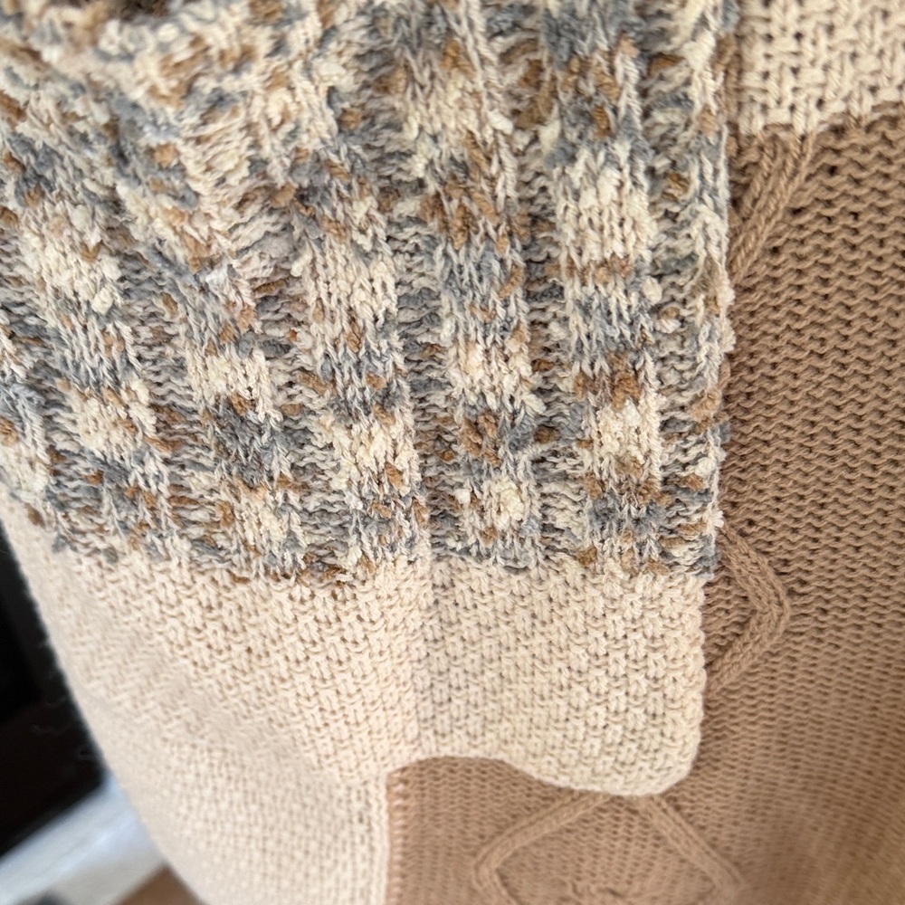 BKE Patchwork Knit Cardigan in Cream and Brown - Picture 4 of 7